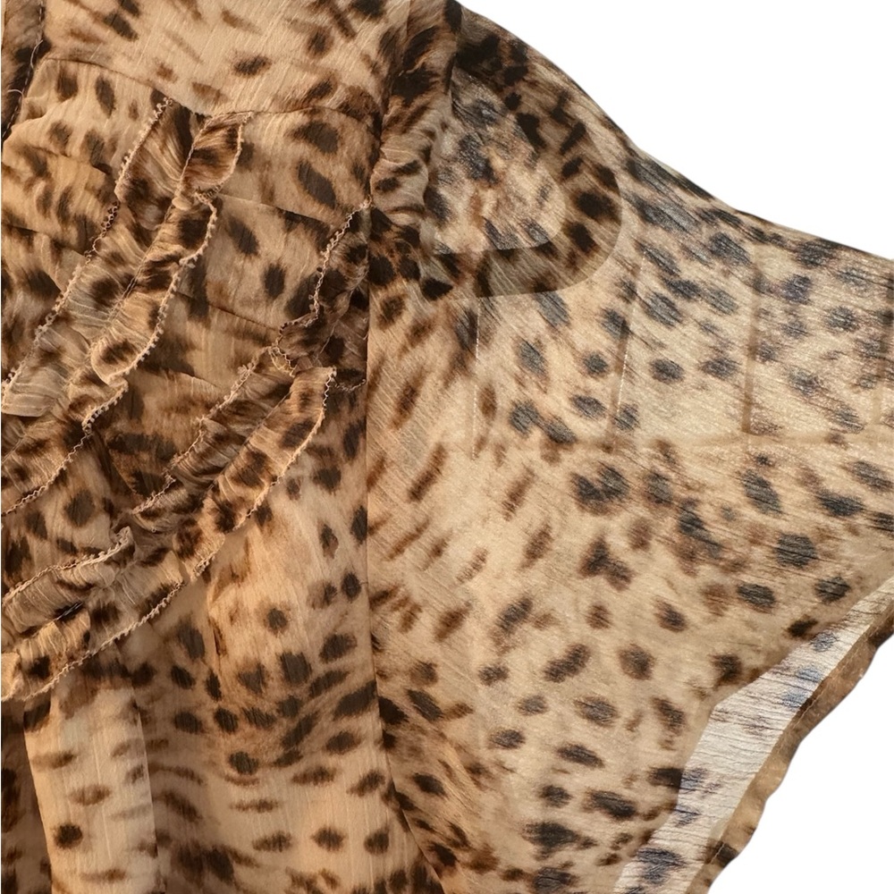 Animal Print Ruffled Sleeve Blouse with Bib Collar - Picture 3 of 6